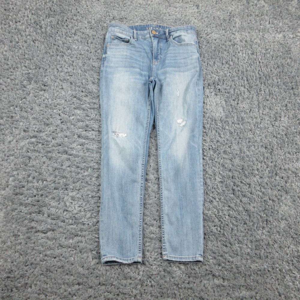 White House Black Market Jeans Womens 2 Blue Skinny Crop High Rise 28x25* Distre